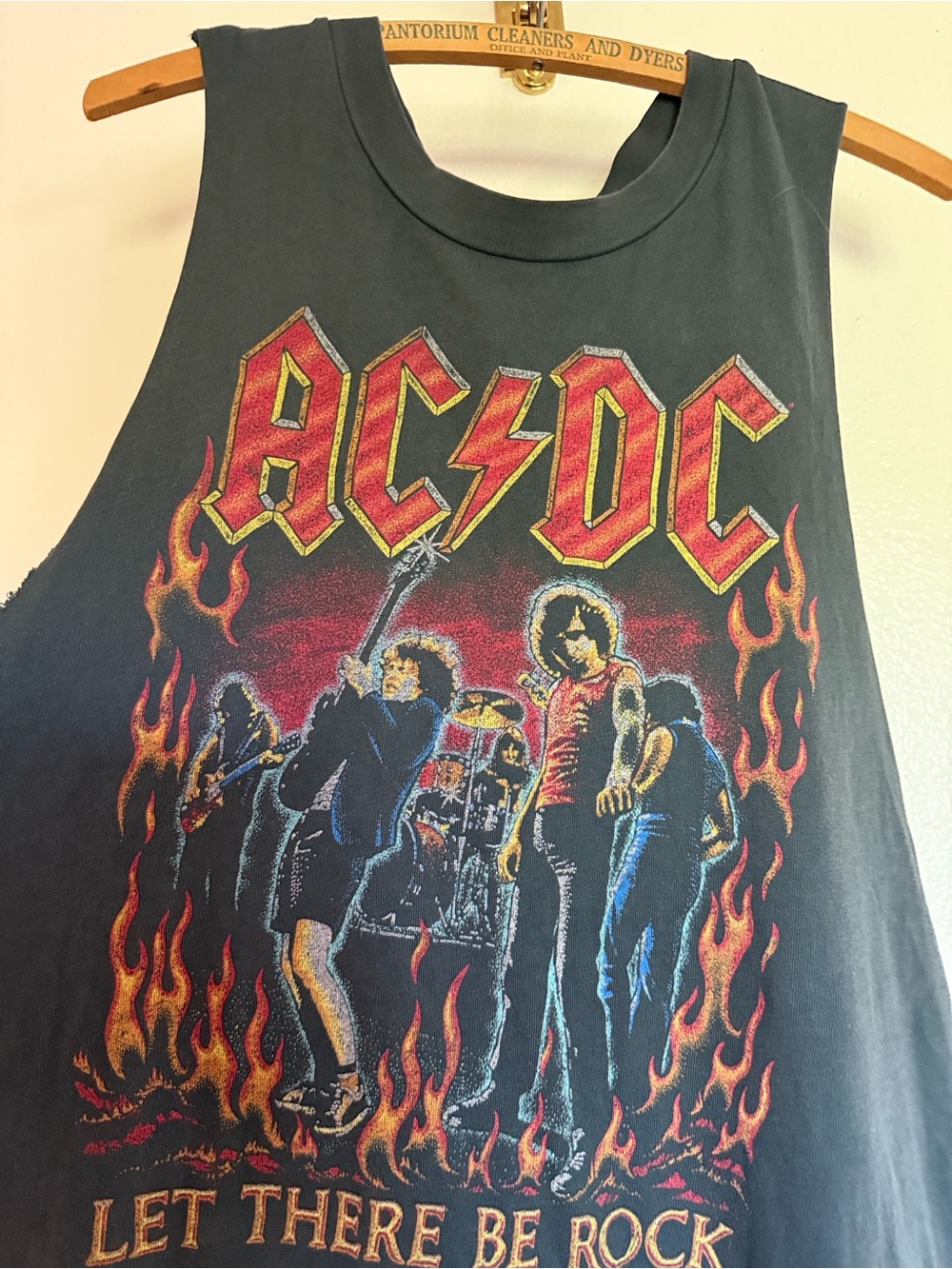 Daydreamer AC/DC Black Tank Top with Red and Yellow Flame Graphic - Picture 3 of 10